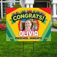 Personalized Kid Elementary Graduation 2026 Yard Sign with Photo, Preschool Sign, Class of 2026, Custom Grad Lawn Signage with Metal H-Stake