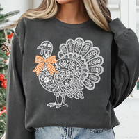White Lace Turkey Thanksgiving Sweatshirt, Mandala Floral Graphic Tee, Coquette Gingham Bow Tee, Turkey Dinner Outfit, Fall Harvest Gift