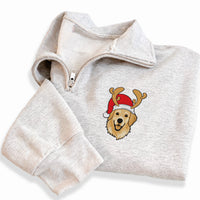 Personalized Pet Embroidered Quarter Zip Sweatshirt, Custom Dog or Cat Portrait, Holiday Cozy Pullover, Pet Parent Outfit, Christmas Gift