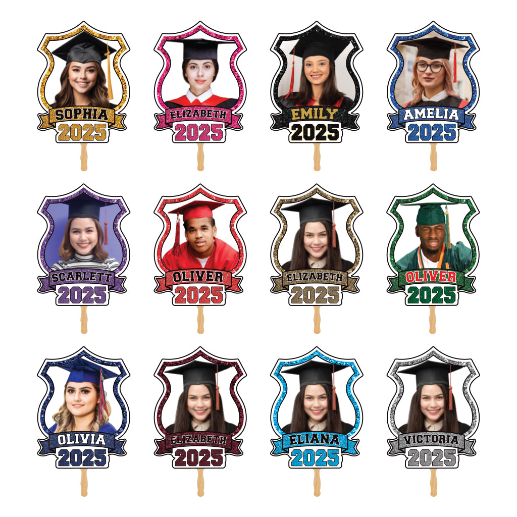 Custom Face Fans With Wooden Handle, Graduation Head, Grad Face Fans, Class of 2025 Head Fans, Graduation Faces on a Stick