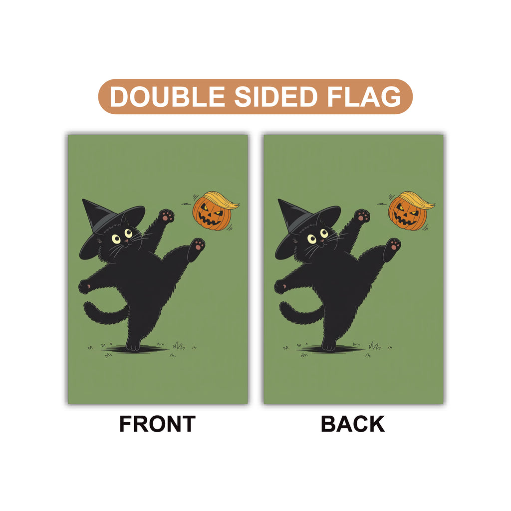 Subtle Anti-Trump Autumn Pumpkin Protest Garden Flag, Funny Black Cat Witchy Resist Fascism Yard Flag, Subtle Harvest Fall Outdoor Flag