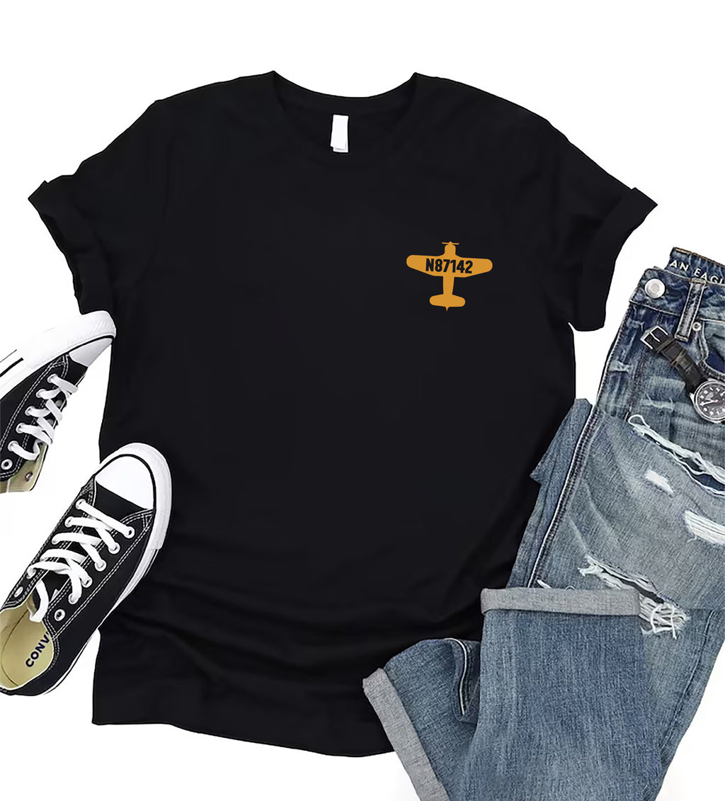 Custom Airplane Tail Number Short Sleeve T-Shirt, Aviation Pocket Design Shirt