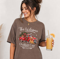Personalized Family Christmas Shirt, Custom Last Name Holiday Tee, Vintage Red Truck Dog Design, Festive Family Crewneck, Christmas Gift