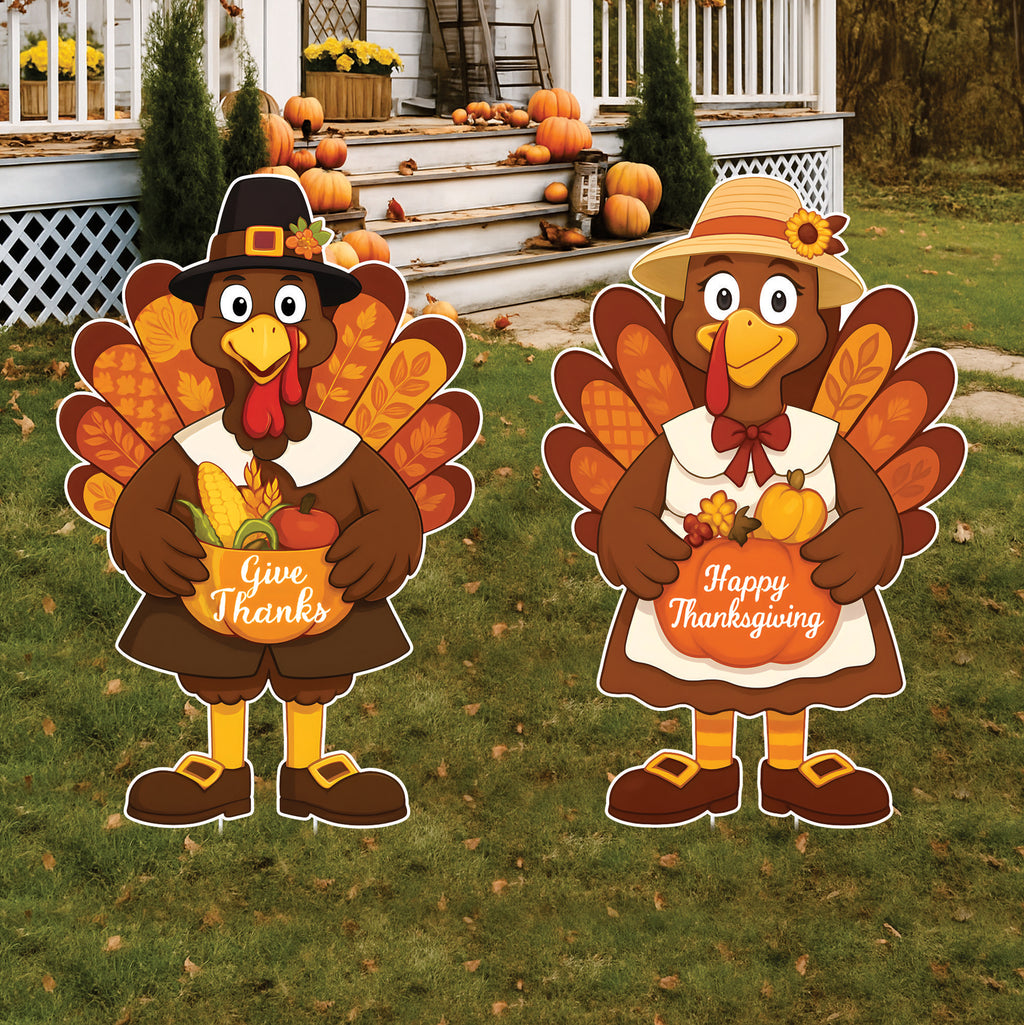 Thanksgiving Turkey Yard Signs with Metal Stakes, Pumpkin Harvest Lawn Decorations, Happy Thanksgiving Outdoor Garden Patio Fall Décor