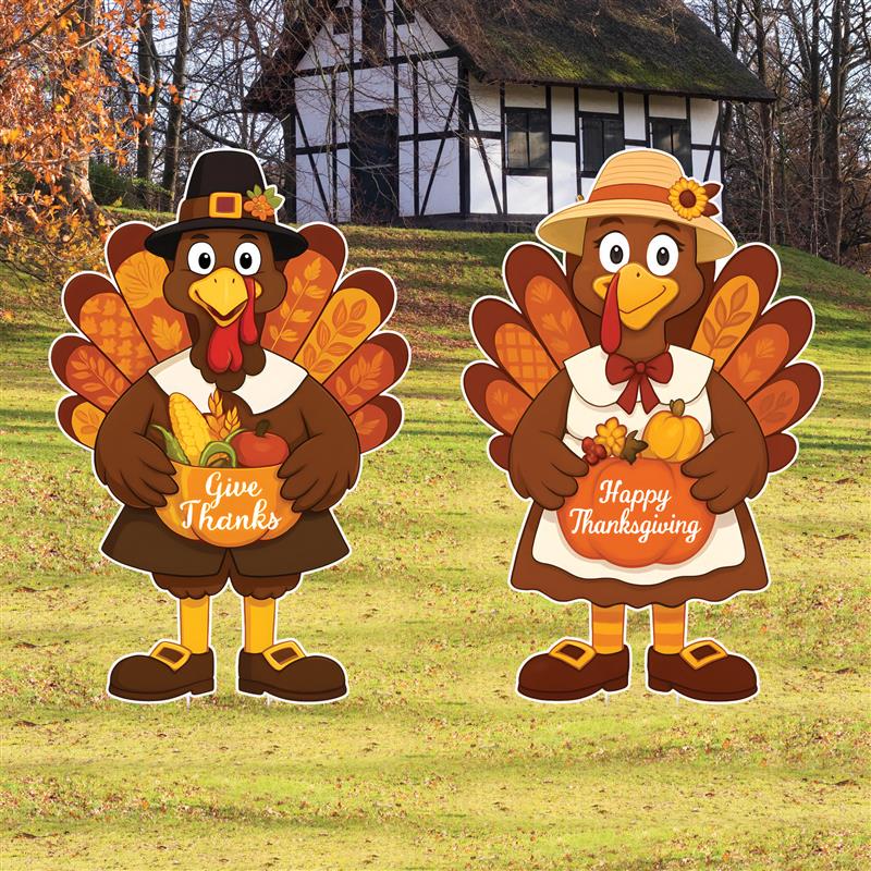 Thanksgiving Turkey Yard Signs with Metal Stakes, Pumpkin Harvest Lawn Decorations, Happy Thanksgiving Outdoor Garden Patio Fall Décor