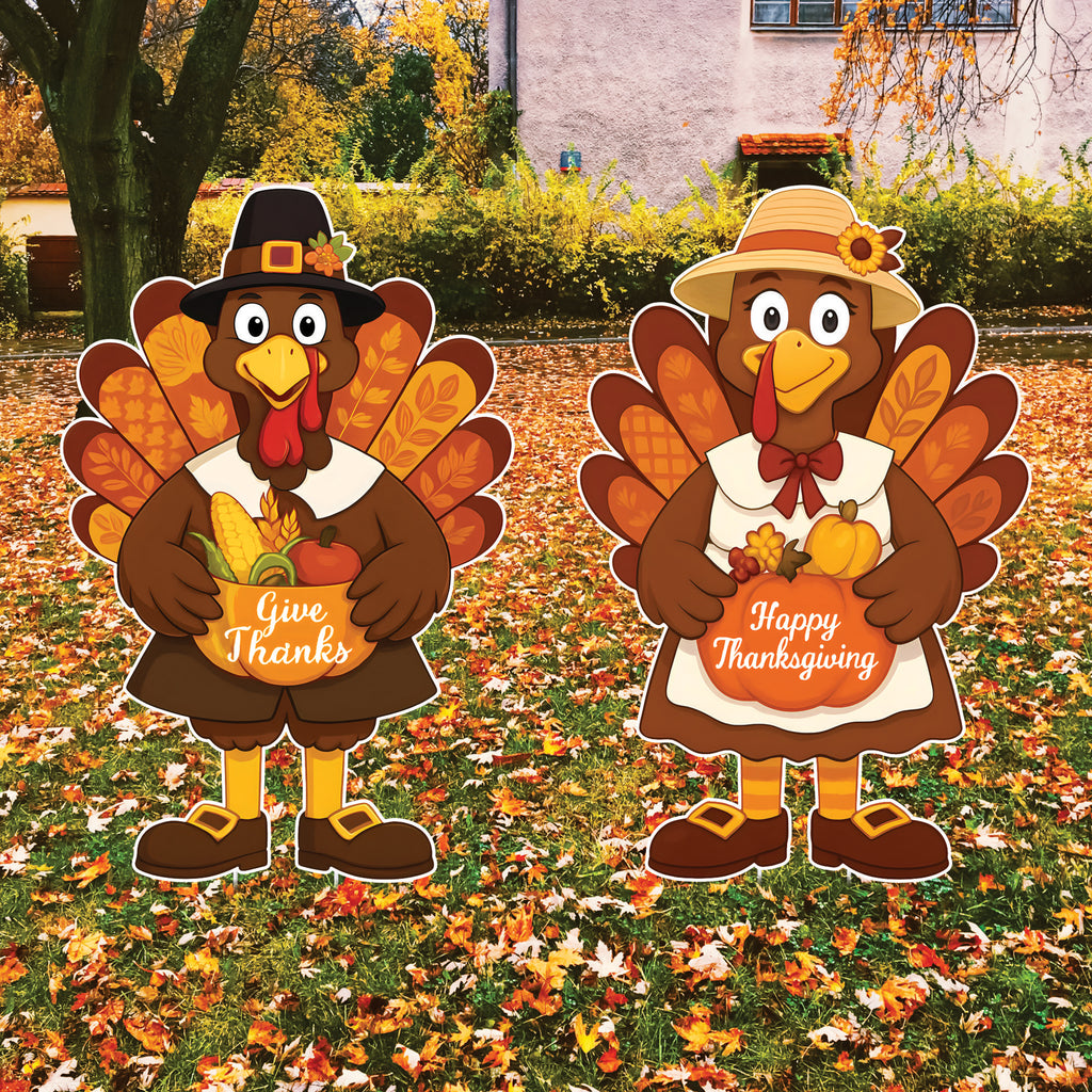 Thanksgiving Turkey Yard Signs with Metal Stakes, Pumpkin Harvest Lawn Decorations, Happy Thanksgiving Outdoor Garden Patio Fall Décor