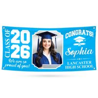 Custom Senior Graduation Banner with Photo Class of 2026, Personalized Graduation Party Banner, School Celebration Vinyl Banner