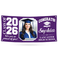 Custom Senior Graduation Banner with Photo Class of 2026, Personalized Graduation Party Banner, School Celebration Vinyl Banner
