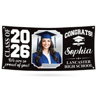 Custom Senior Graduation Banner with Photo Class of 2026, Personalized Graduation Party Banner, School Celebration Vinyl Banner