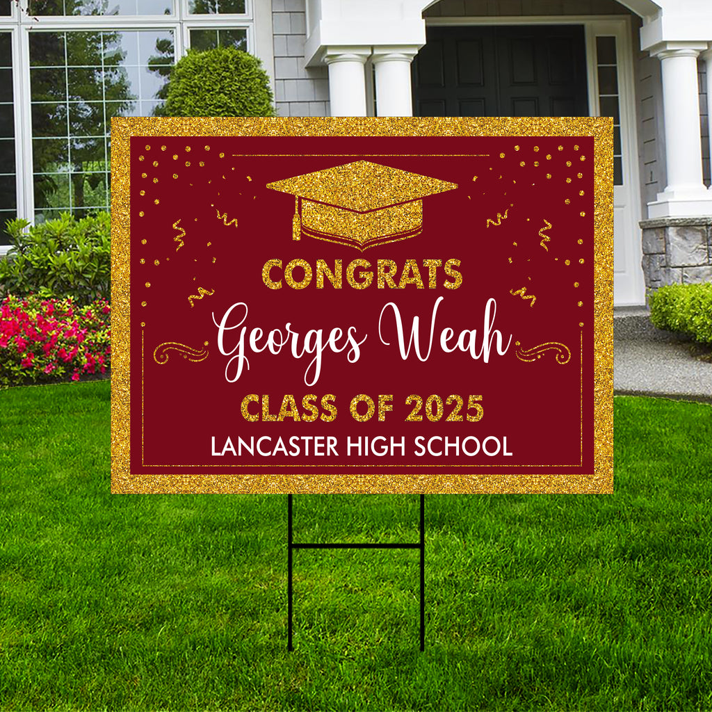 Personalized Graduation Yard Sign 2025 - Coroplast Grad Sign, Class of 2025 Sign, Custom Graduation 2025 Yard Sign with Metal H-Stake