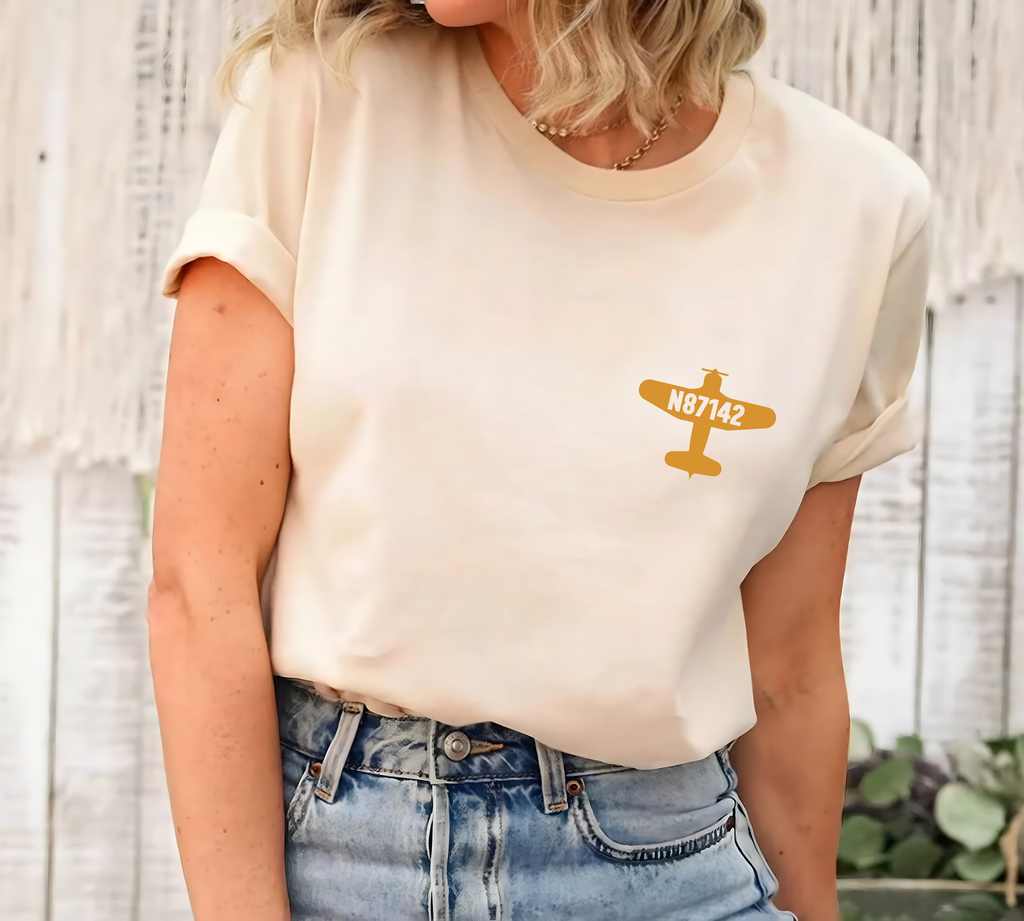 Custom Airplane Tail Number Short Sleeve T-Shirt, Aviation Pocket Design Shirt