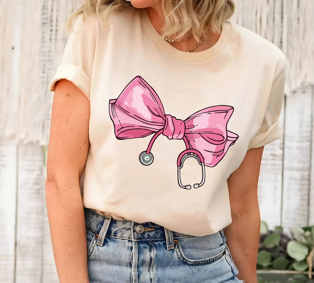 Coquette Nurse Stethoscope Bow Short Sleeve T-Shirt, Bow Stethoscope Shirt