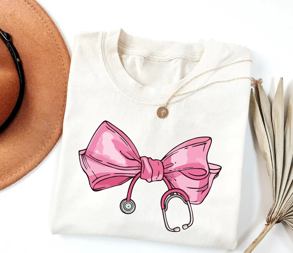 Coquette Nurse Stethoscope Bow Short Sleeve T-Shirt, Bow Stethoscope Shirt
