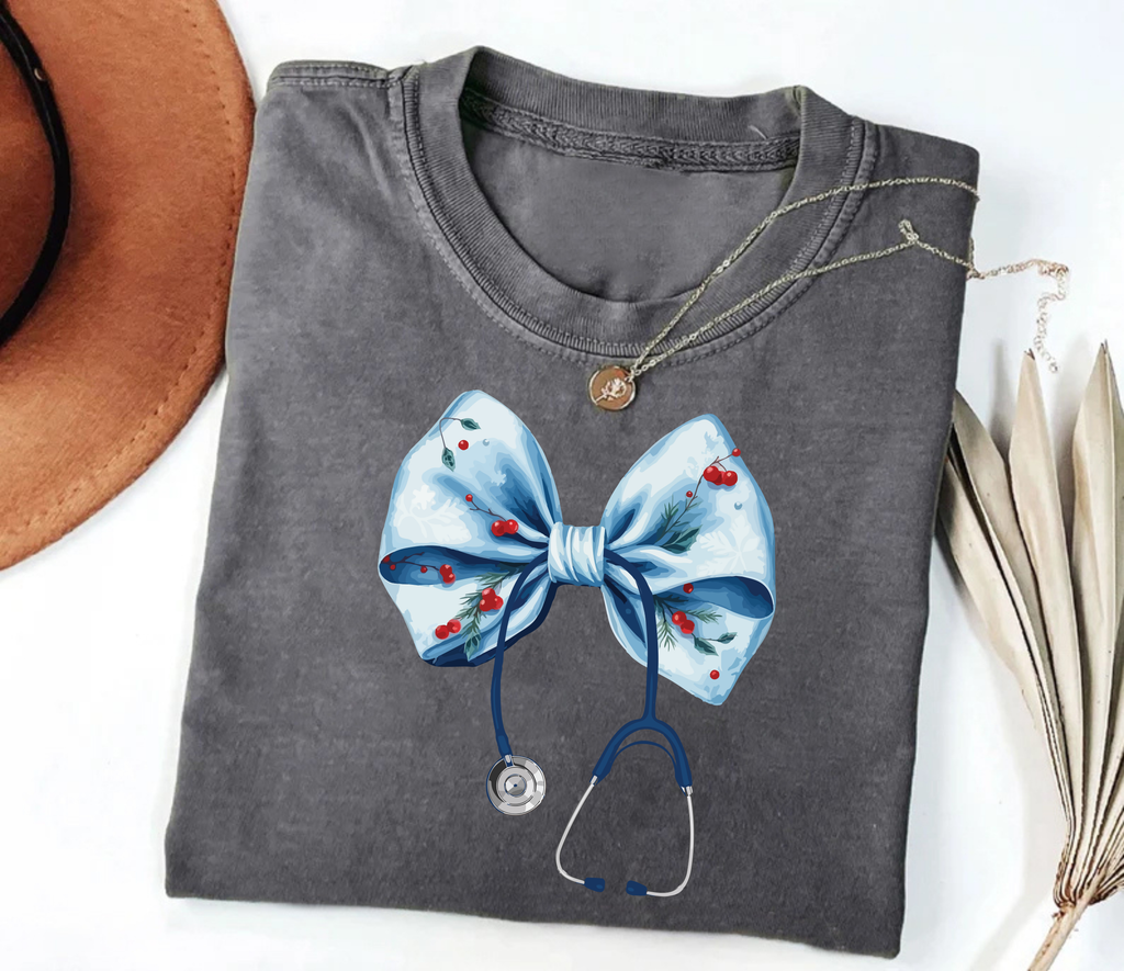 Coquette Nurse Stethoscope Bow Short Sleeve T-Shirt, Bow Stethoscope Shirt