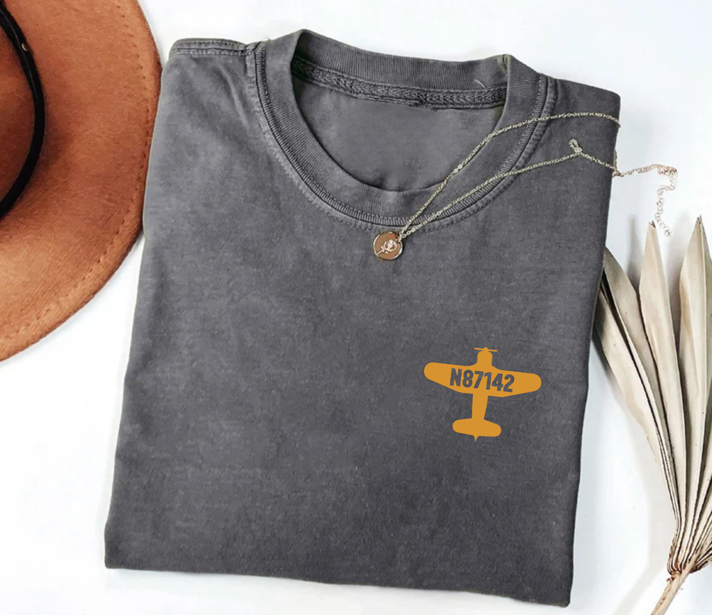 Custom Airplane Tail Number Short Sleeve T-Shirt, Aviation Pocket Design Shirt