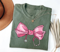 Coquette Nurse Stethoscope Bow Short Sleeve T-Shirt, Bow Stethoscope Shirt