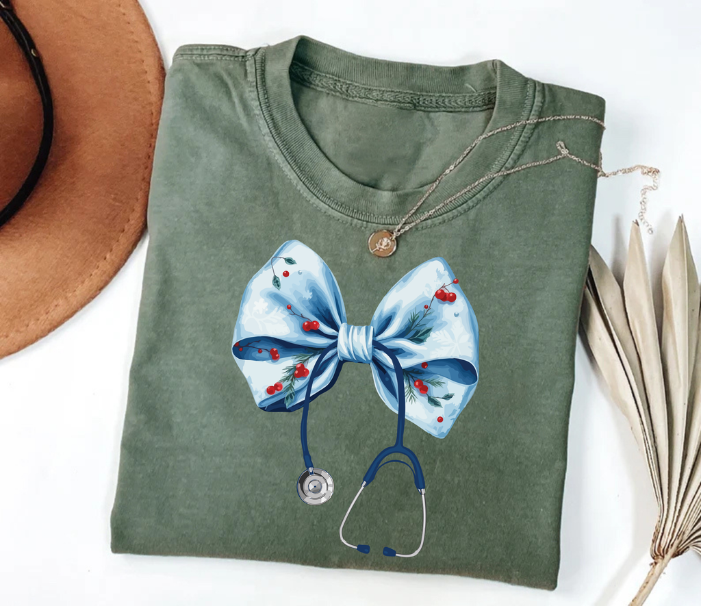 Coquette Nurse Stethoscope Bow Short Sleeve T-Shirt, Bow Stethoscope Shirt
