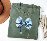 Coquette Nurse Stethoscope Bow Short Sleeve T-Shirt, Bow Stethoscope Shirt