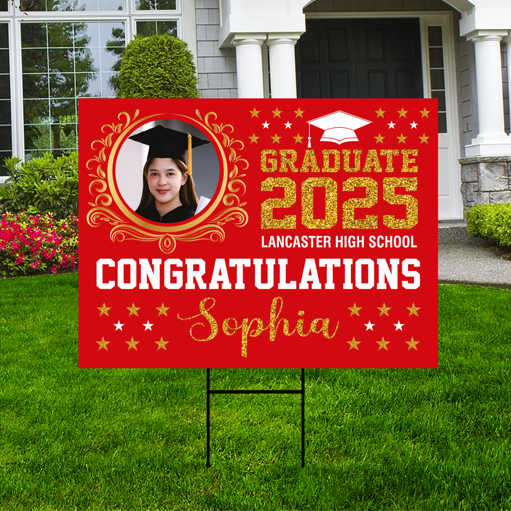 Personalized Graduation Yard Sign 2025 with Photo High School College Grad Sign Class of 2025 Custom Graduation Yard Sign with Metal H-Stake