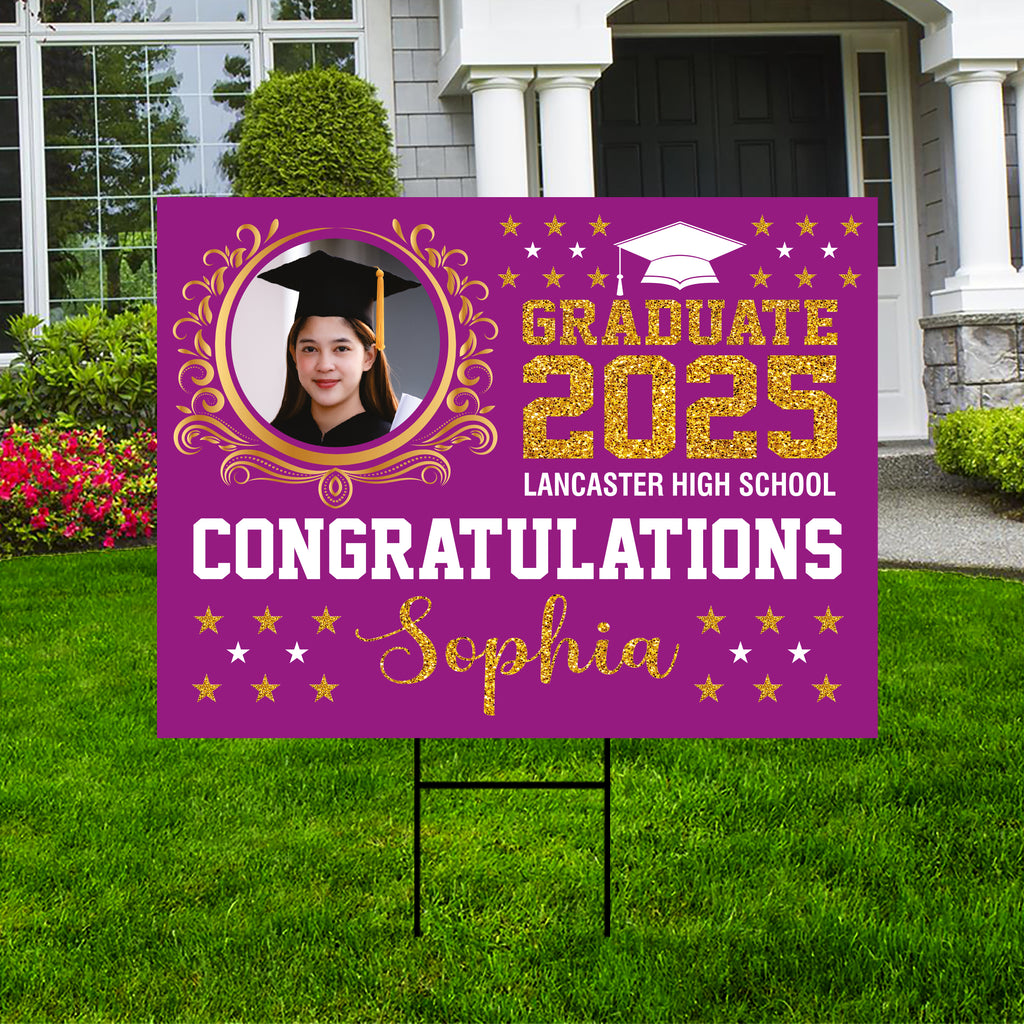 Personalized Graduation Yard Sign 2025 with Photo High School College Grad Sign Class of 2025 Custom Graduation Yard Sign with Metal H-Stake