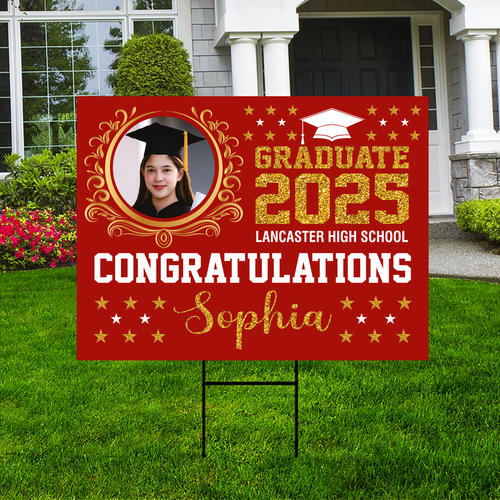 Personalized Graduation Yard Sign 2025 with Photo High School College Grad Sign Class of 2025 Custom Graduation Yard Sign with Metal H-Stake