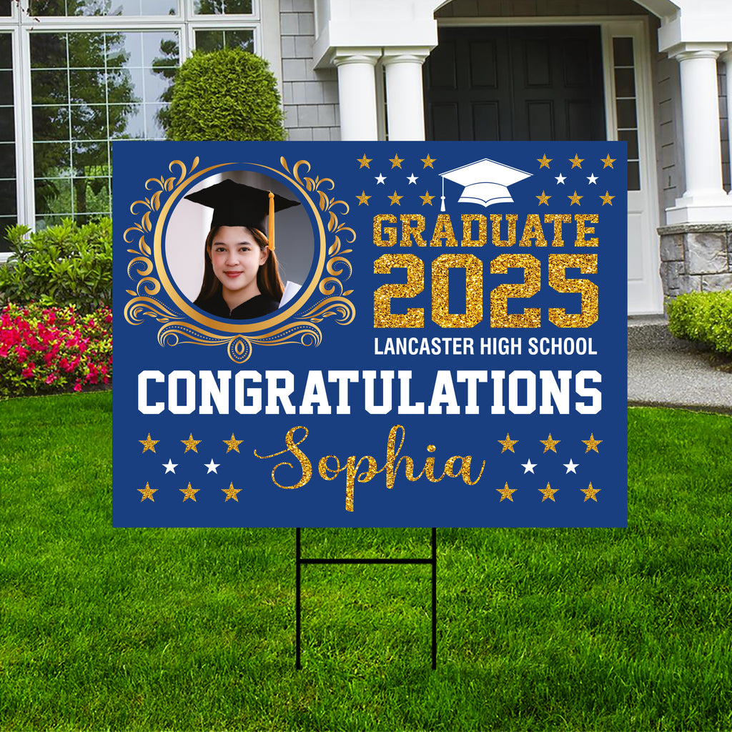 Personalized Graduation Yard Sign 2025 with Photo High School College Grad Sign Class of 2025 Custom Graduation Yard Sign with Metal H-Stake