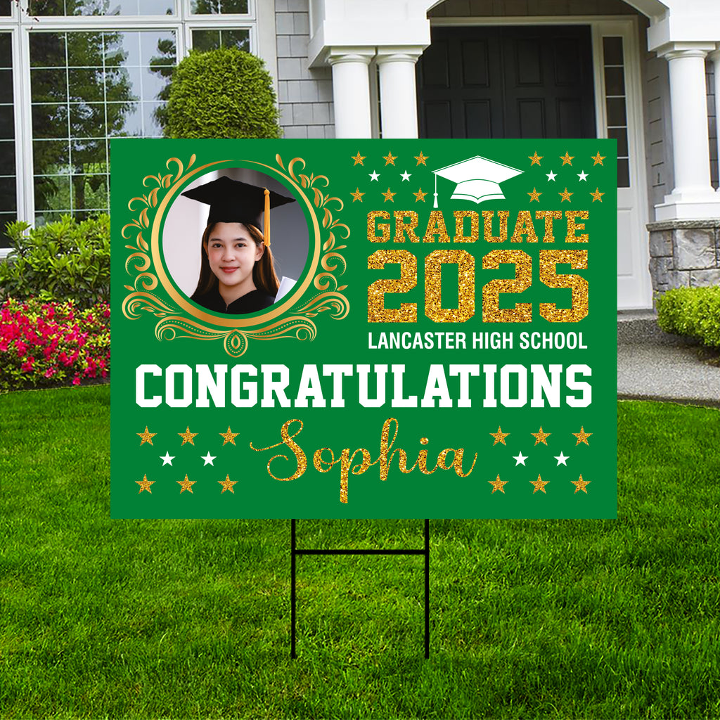Personalized Graduation Yard Sign 2025 with Photo High School College Grad Sign Class of 2025 Custom Graduation Yard Sign with Metal H-Stake