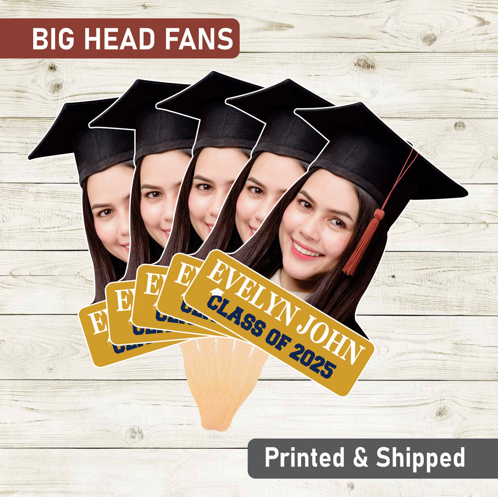 Custom Face Fans With Wooden Handle, Graduation Head, Grad Face Fans, Class of 2025 Head Fans, Graduation Faces on a Stick