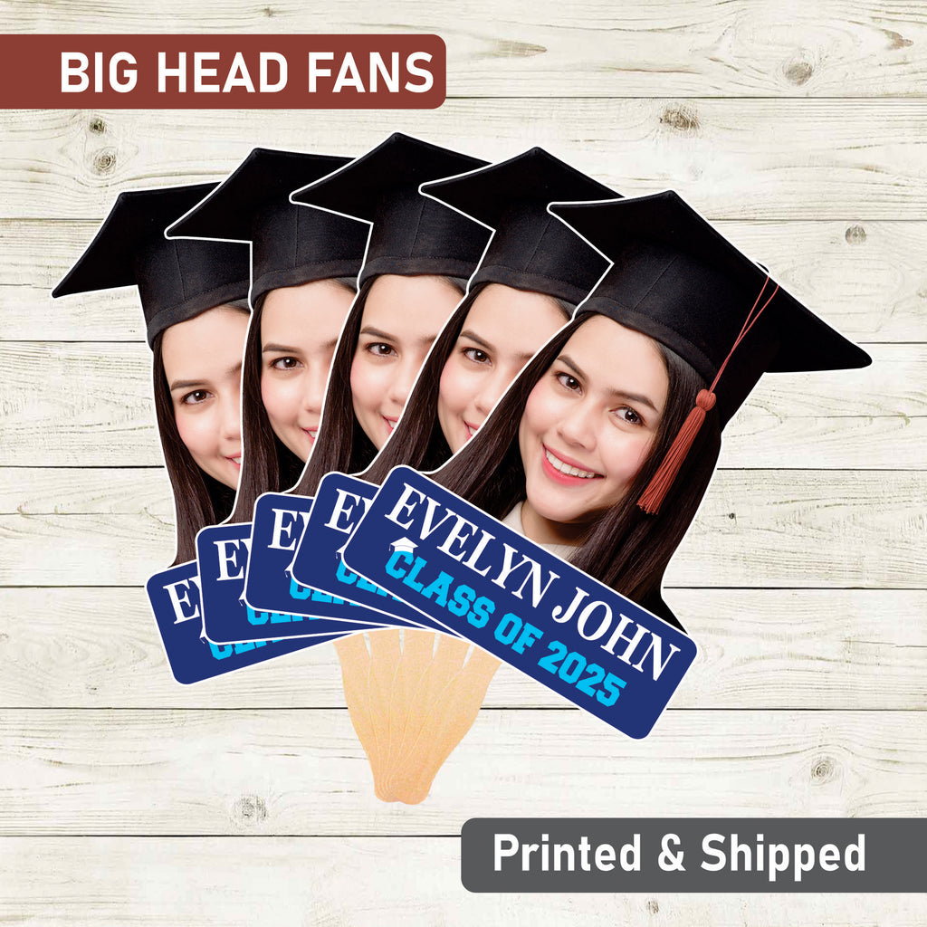 Custom Face Fans With Wooden Handle, Graduation Head, Grad Face Fans, Class of 2025 Head Fans, Graduation Faces on a Stick