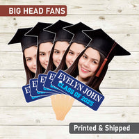 Custom Face Fans With Wooden Handle, Graduation Head, Grad Face Fans, Class of 2025 Head Fans, Graduation Faces on a Stick
