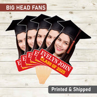 Custom Face Fans With Wooden Handle, Graduation Head, Grad Face Fans, Class of 2025 Head Fans, Graduation Faces on a Stick