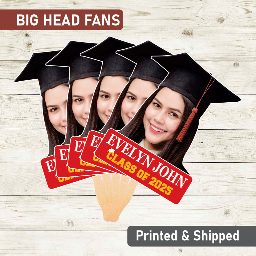 Custom Face Fans With Wooden Handle, Graduation Head, Grad Face Fans, Class of 2025 Head Fans, Graduation Faces on a Stick