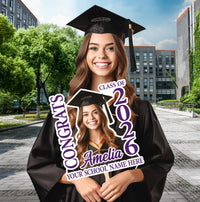 Custom Graduation Face Fan with Photo, Class of 2026 Big Head Cutout Fan, Personalized Congrats Grad Hand Fan with Wooden Stick