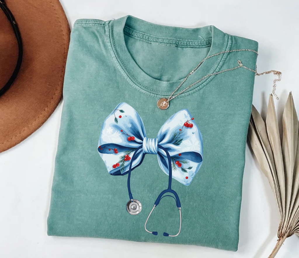 Coquette Nurse Stethoscope Bow Short Sleeve T-Shirt, Bow Stethoscope Shirt