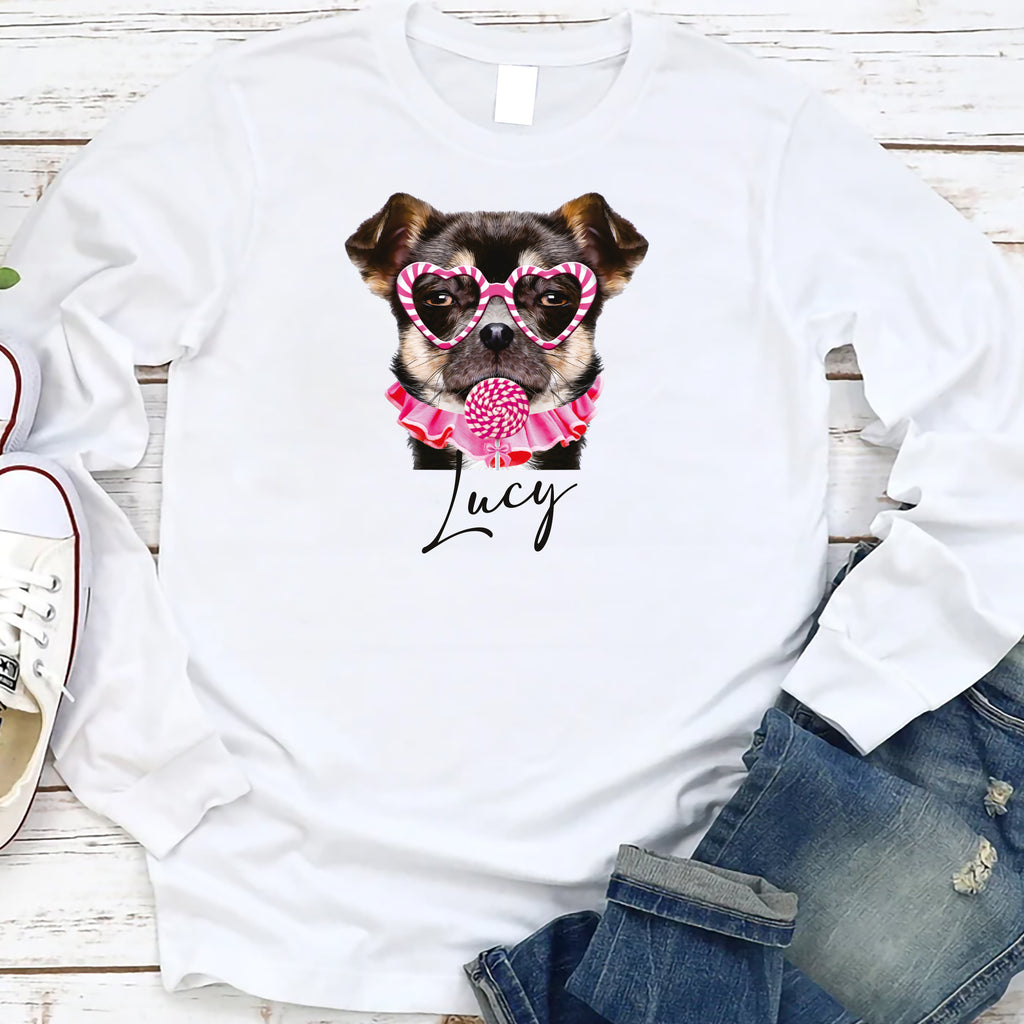 Personalized Dog Valentine Long Sleeve Shirt, Dog Owner Valentines Gift