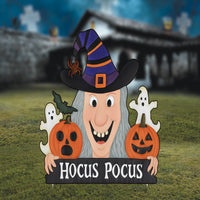 Hocus Pocus Witch Yard Sign, Halloween Ghost and Pumpkin Garden Stake, Outdoor Lawn Decor for Spooky Party, Trick or Treat Display