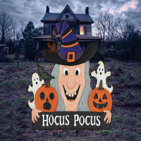 Hocus Pocus Witch Yard Sign, Halloween Ghost and Pumpkin Garden Stake, Outdoor Lawn Decor for Spooky Party, Trick or Treat Display
