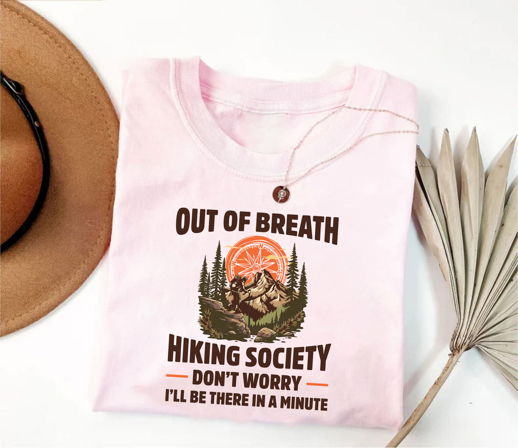 Out of Breath Hiking Society Short Sleeve T-Shirt, Funny Hiking T-Shirt