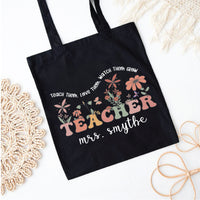 Personalized Teacher Tote Bag, Custom Name Teacher Bag, Teacher Appreciation Gift, Floral Teacher Gift, Back to School Classroom Tote Bag