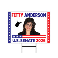 Fetty Anderson For West Virginia Senate 2026 Yard Sign, Corrugated Senate Election, Race Red White & Blue Yard Sign with Metal H-Stake