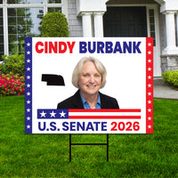 Cindy Burbank For Nebraska Senate 2026 Yard Sign, Corrugated Plastic Senate Elections, Race Red White & Blue Yard Sign with Metal H-Stake