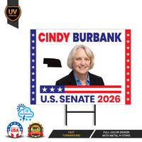 Cindy Burbank For Nebraska Senate 2026 Yard Sign, Corrugated Plastic Senate Elections, Race Red White & Blue Yard Sign with Metal H-Stake