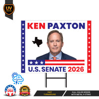 Ken Paxton For Texas Senate 2026 Yard Sign, Corrugated Plastic Senate Elections, Race Red White & Blue Yard Sign with Metal H-Stake