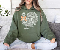 White Lace Turkey Thanksgiving Sweatshirt, Mandala Floral Graphic Tee, Coquette Gingham Bow Tee, Turkey Dinner Outfit, Fall Harvest Gift