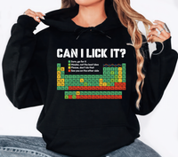 Can I Lick It Periodic Table Shirt, Funny Chemistry Shirt, Elements Table Tee, Science Lab Humor Shirt, Science Gifts, Gifts for Chemists