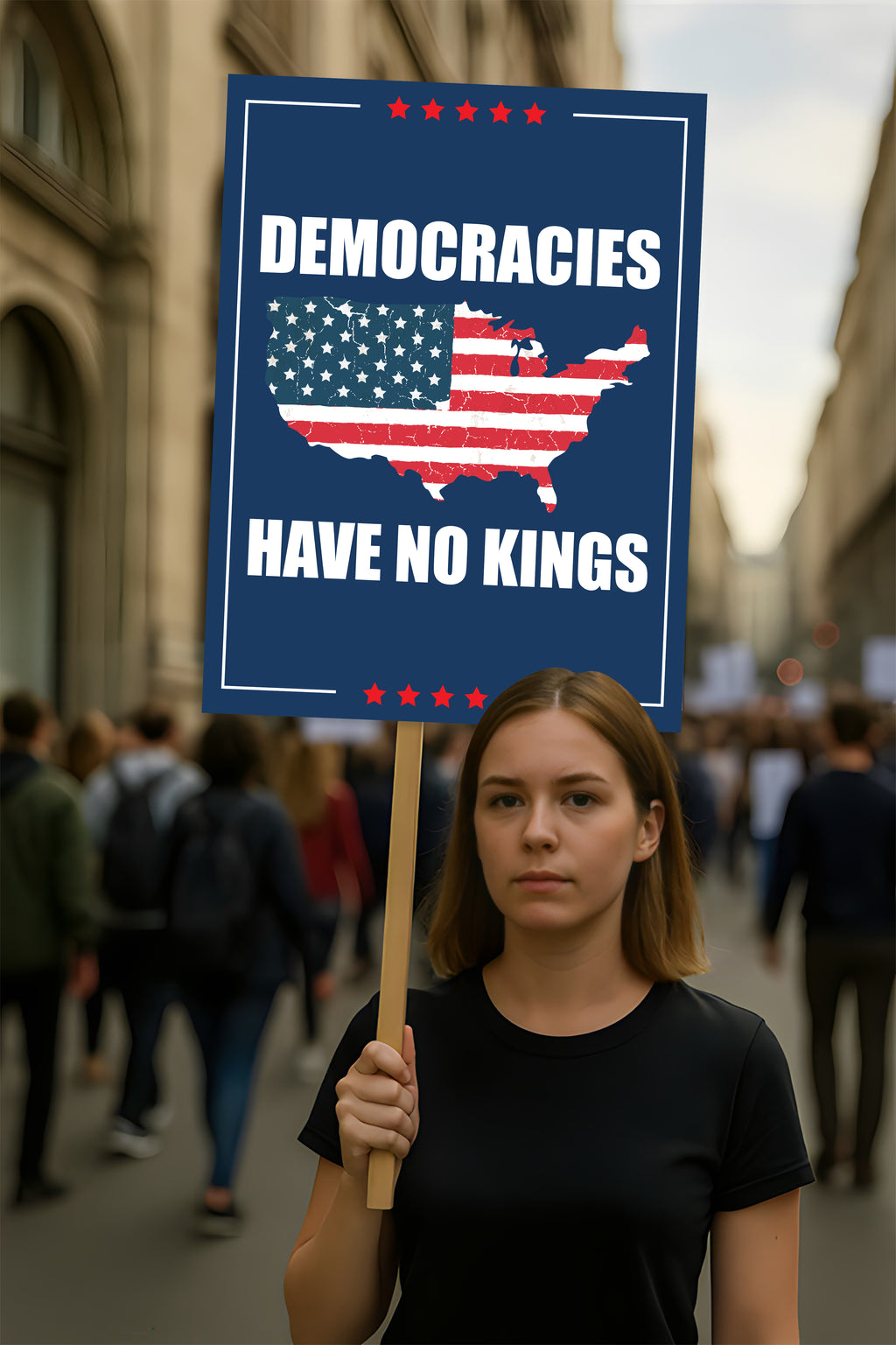 No Kings In America Protest Sign, Anti-Trump Resistance, Democracies Have No Kings Political Activist Poster, Resist Fascism Rally Sign