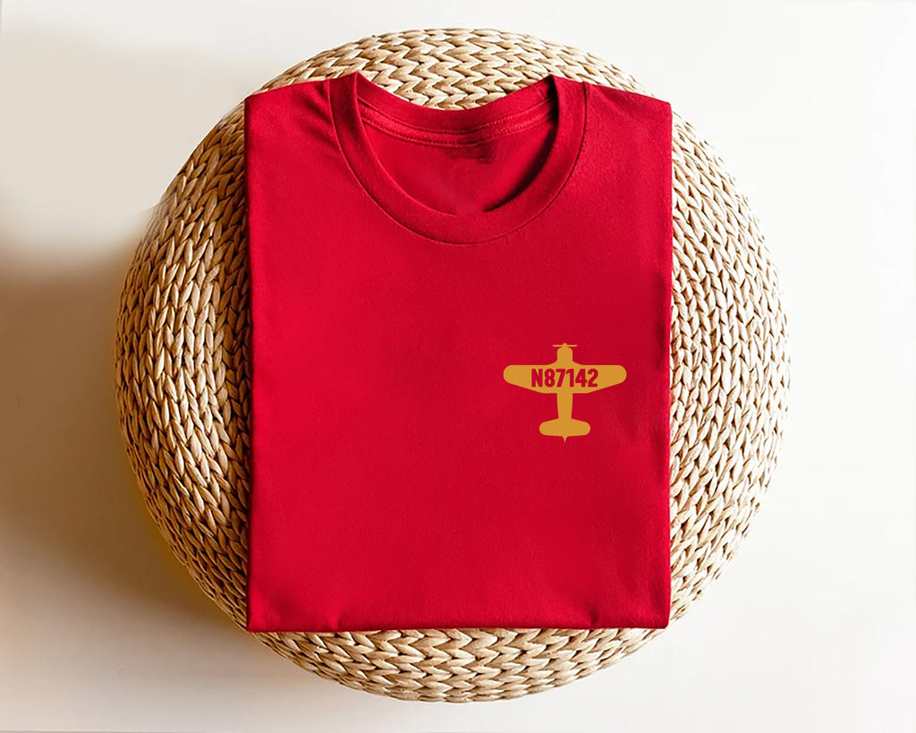 Custom Airplane Tail Number Short Sleeve T-Shirt, Aviation Pocket Design Shirt