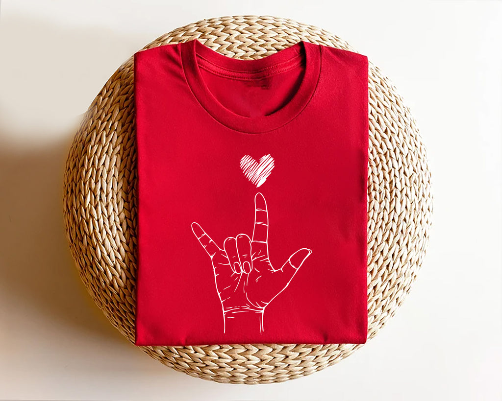 Valentine's Day I Love You ASL Short Sleeve T-Shirt, Heart Hand Sign Shirt