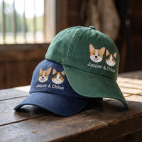 Personalized Pet Portrait Embroidered Hat, Custom Dog Faces and Names Cap, Soft Chino Twill Cap, Dog Mom Gift for Her, Pet Lover Gift