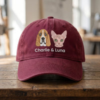 Personalized Pet Portrait Embroidered Hat, Custom Dog Faces and Names Cap, Soft Chino Twill Cap, Dog Mom Gift for Her, Pet Lover Gift